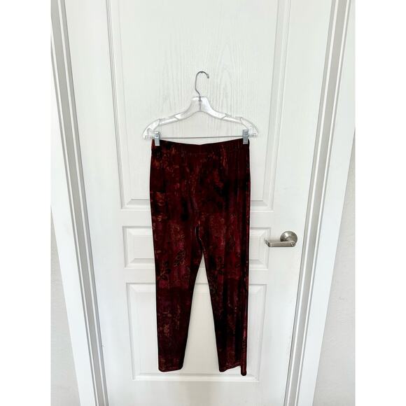 Susan Graver Printed Stretch Velvet Pull-On Pants Berry Amber XS New - Picture 5 of 8